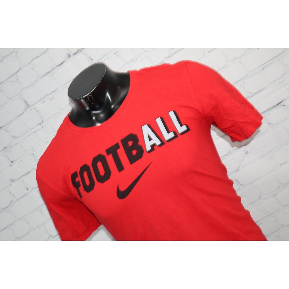 Nike Football Gym Shirt Mens Large Red Graphic Tee Athletic Cut Swoosh Workout